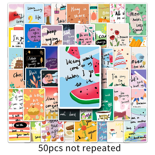 Newly 50PCS Aesthetic Art Inspirational Sticker Cartoon Motivational Kindness Encouragement Card