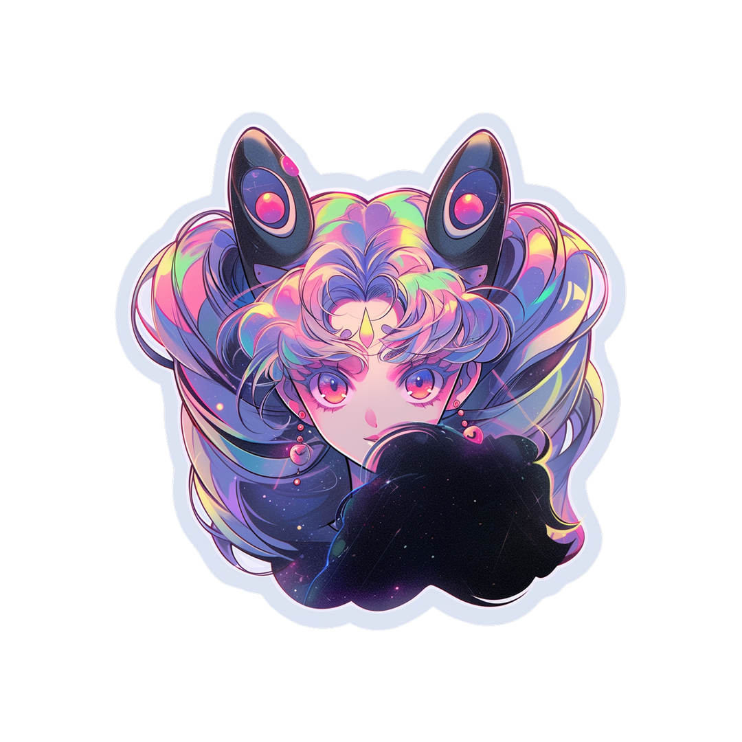 aesthetic anime girl with cyber cat ears holographic sticker