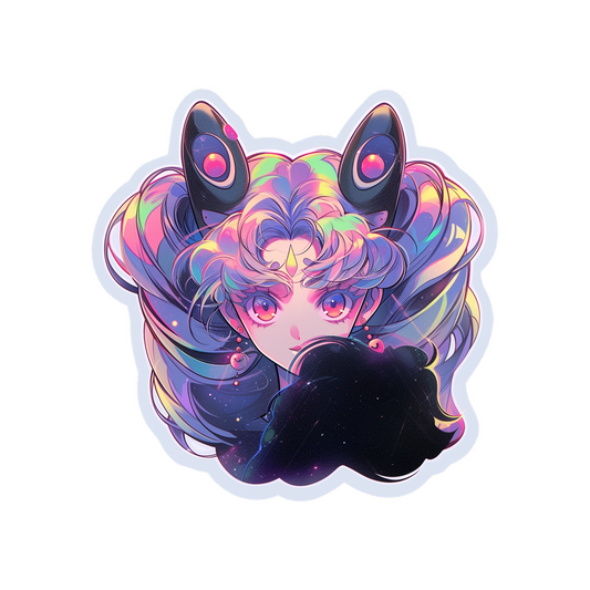 aesthetic anime girl with cyber cat ears holographic sticker