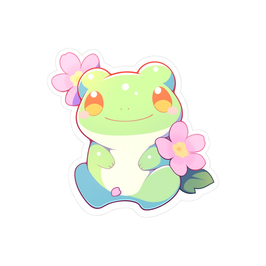 aesthetic cute frog and flowers sticker