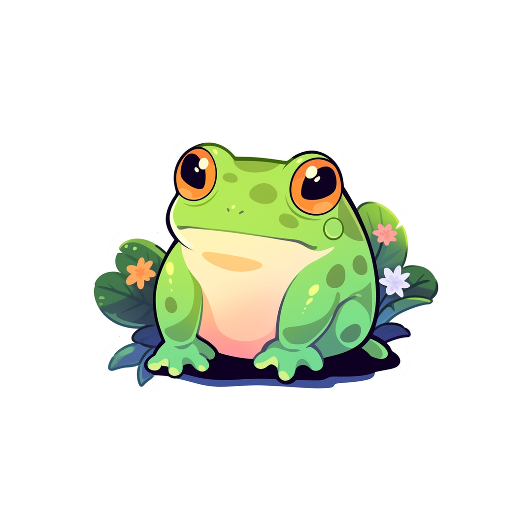 aesthetic green frog on leaves sticker