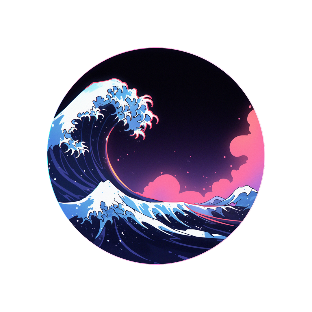 aesthetic japanese great wave round sticker
