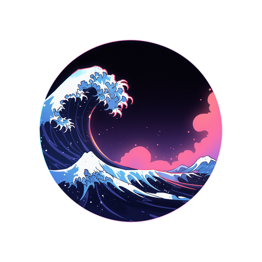 aesthetic japanese great wave round sticker