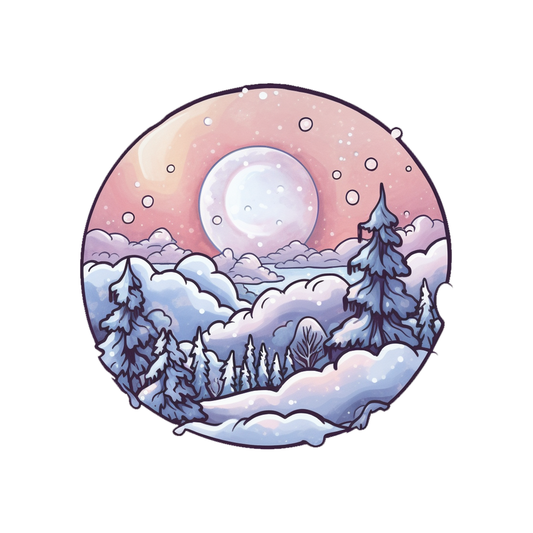 aesthetic winter snowy landscape round sticker