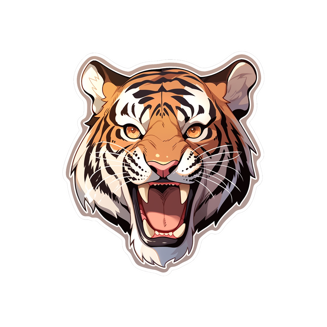 aggressive tiger with open mouth sticker