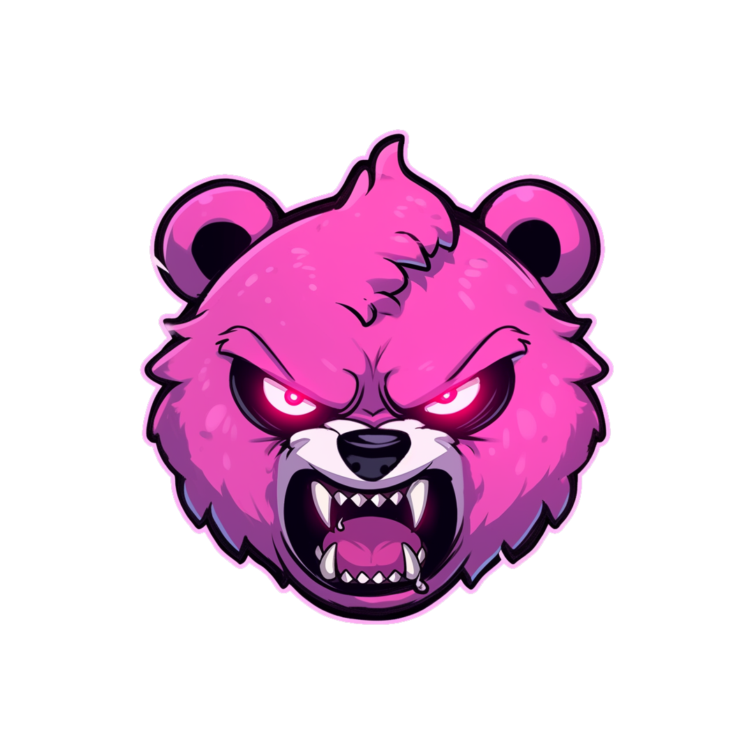 angry pink bear head sticker