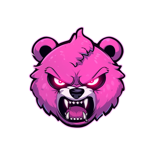 angry pink bear head sticker