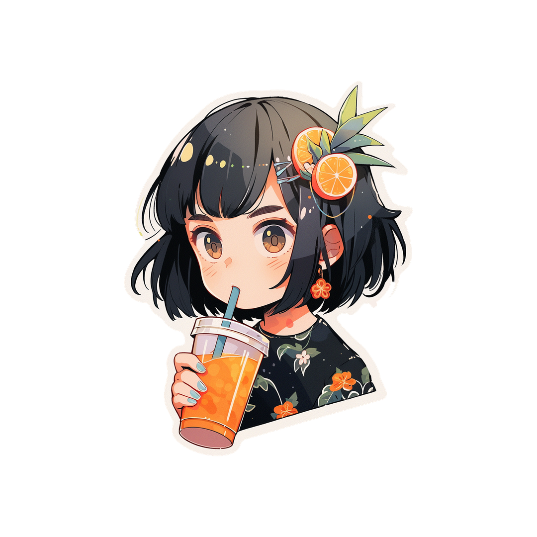 anime girl drinking orange juice sticker