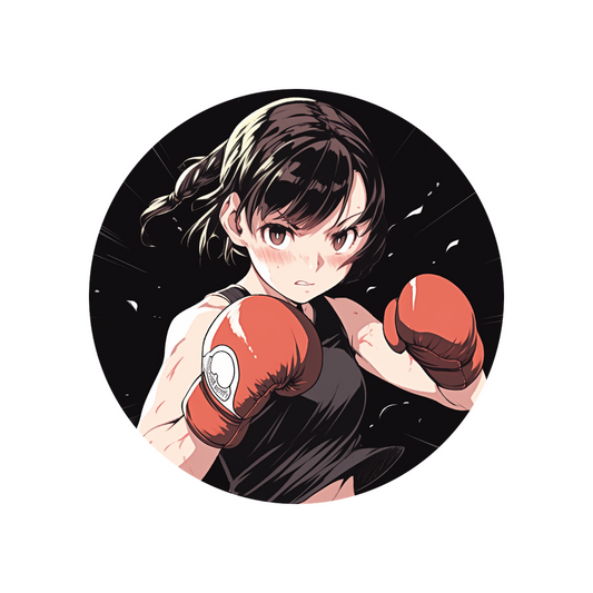 anime girl in boxing gloves round sticker