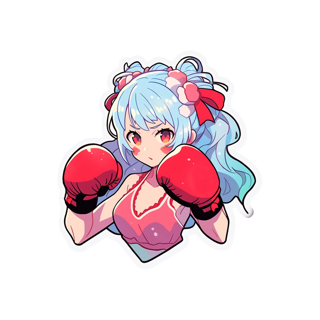 anime girl in boxing gloves sticker