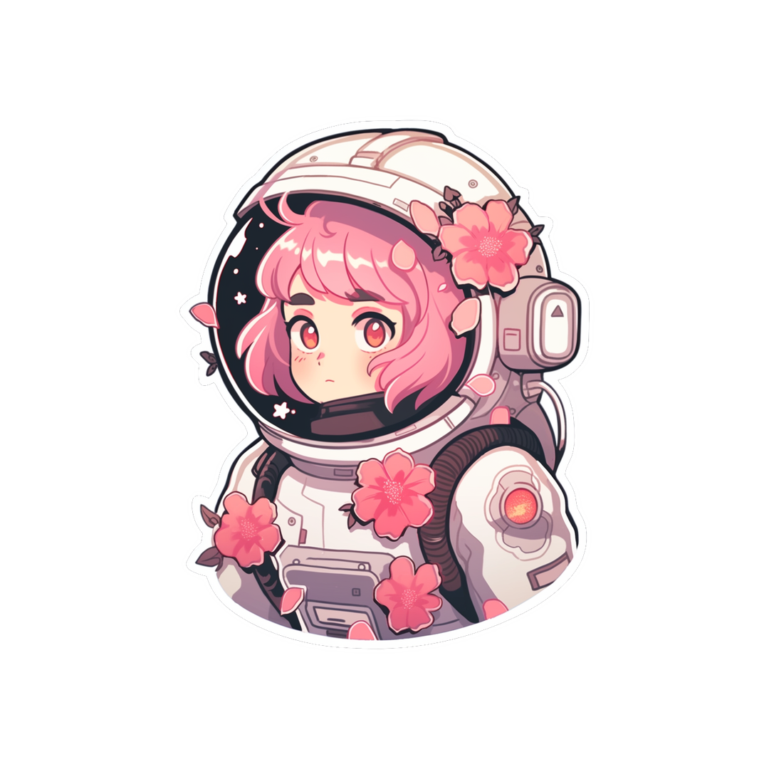 anime girl in floral space suit sticker