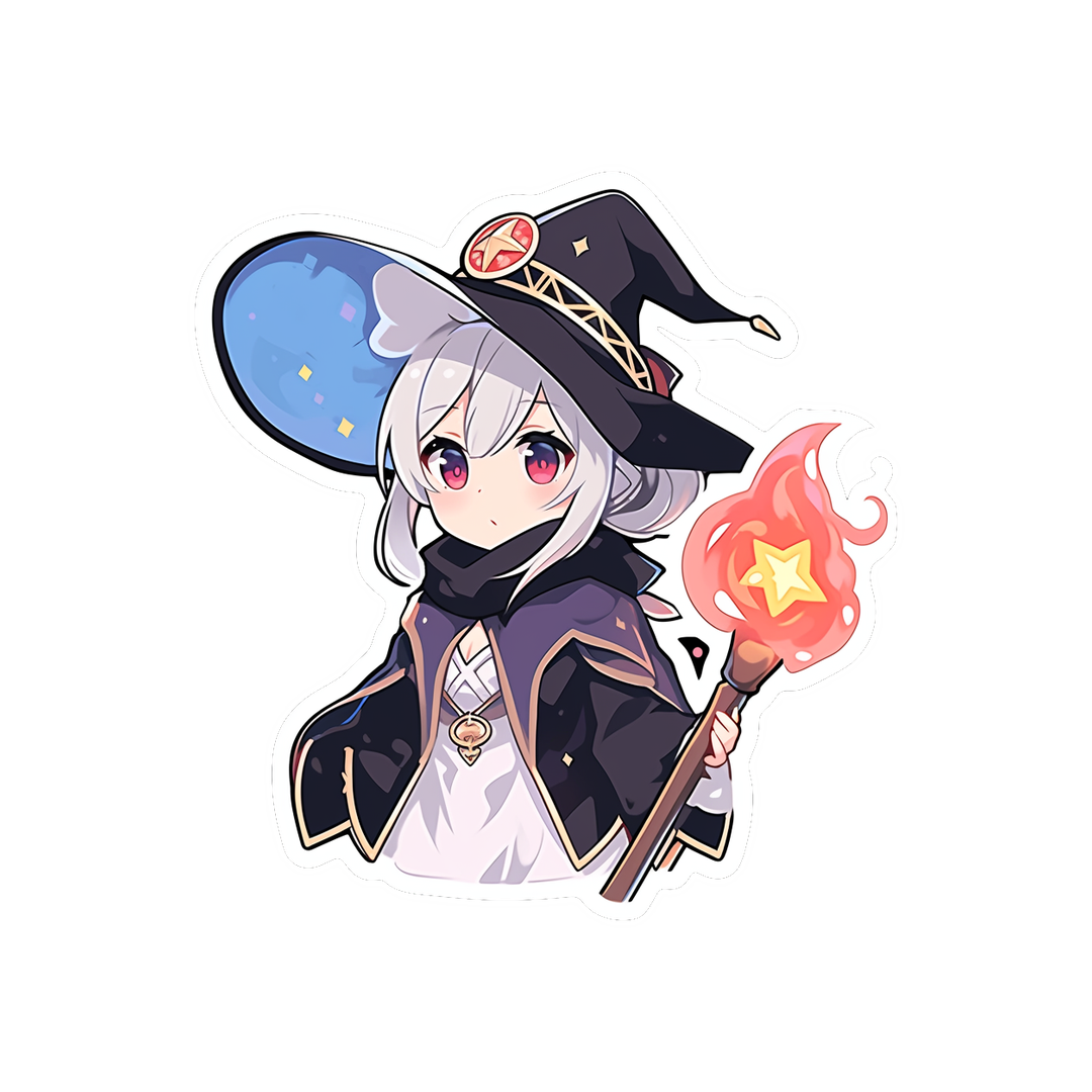 anime girl in magical hat with torch sticker