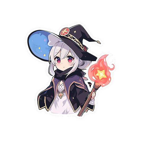 anime girl in magical hat with torch sticker