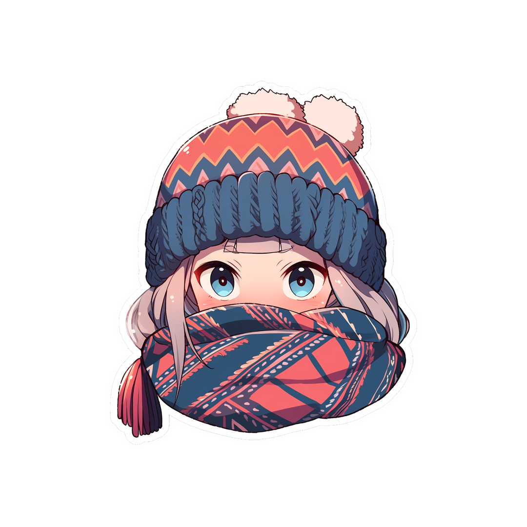 anime girl in scarf and knitted hat sticker