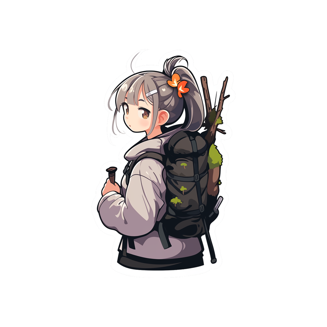 anime girl looking from behind hiking sticker