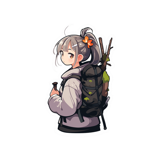 anime girl looking from behind hiking sticker