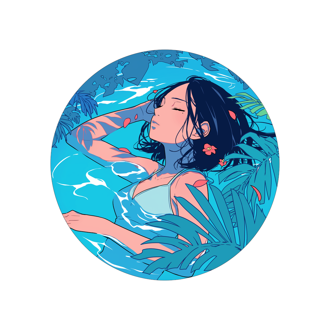 anime girl swimming pool aesthetic sticker