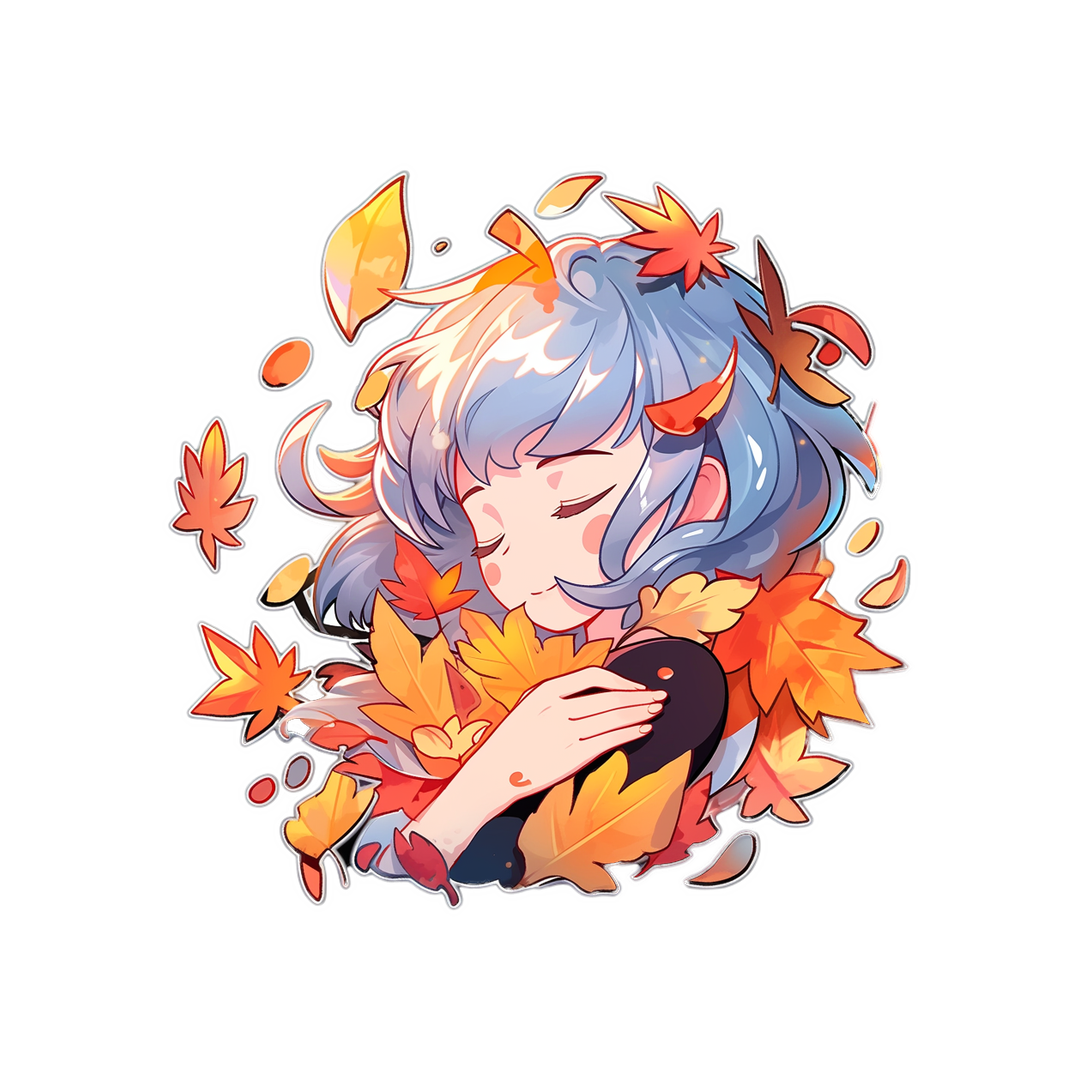 anime girl with autumn leaves sticker