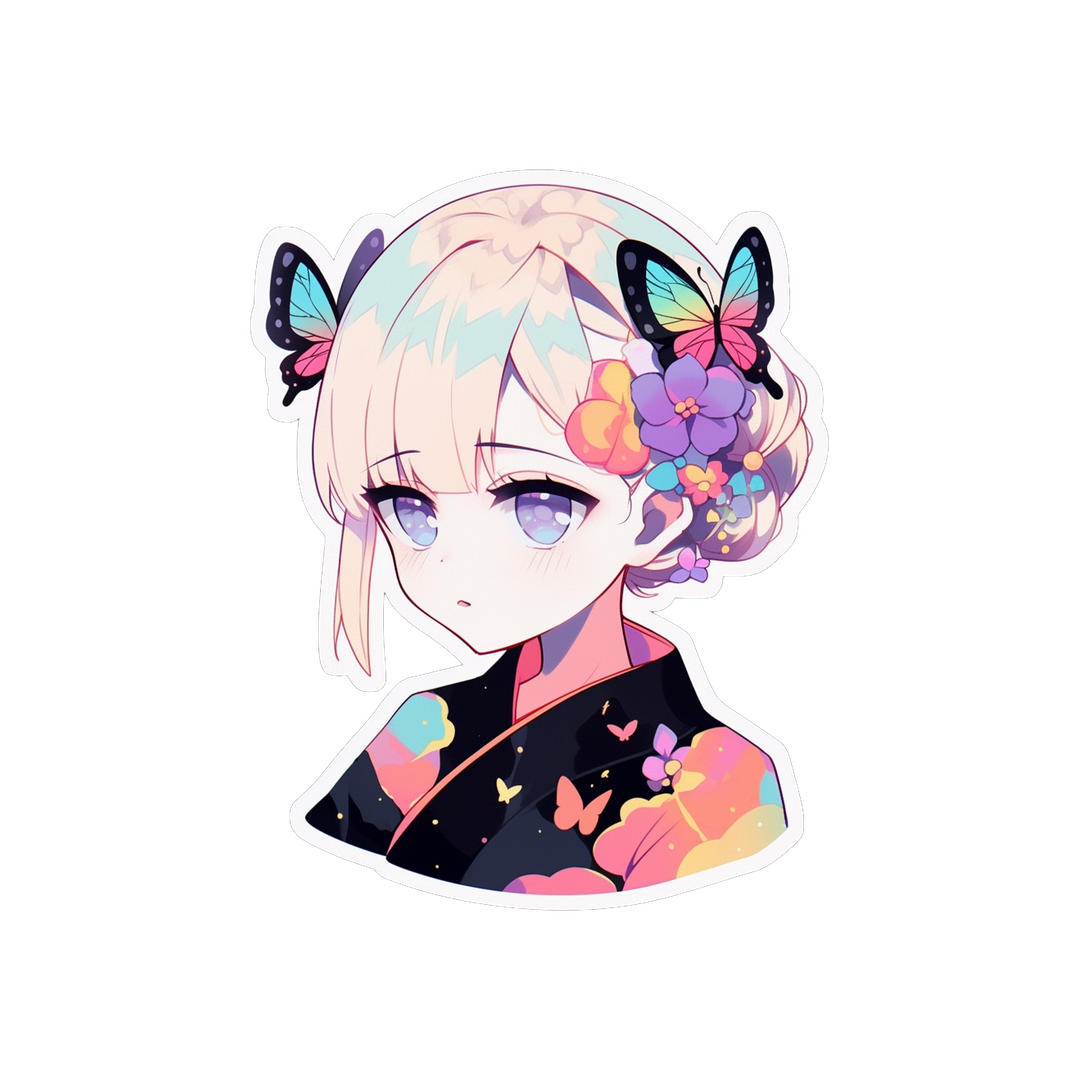 anime girl with butterflies sticker