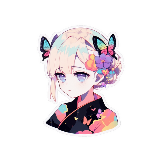 anime girl with butterflies sticker