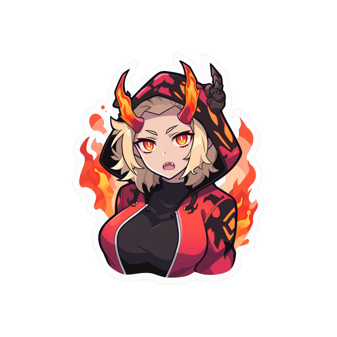 anime girl with fiery horns sticker