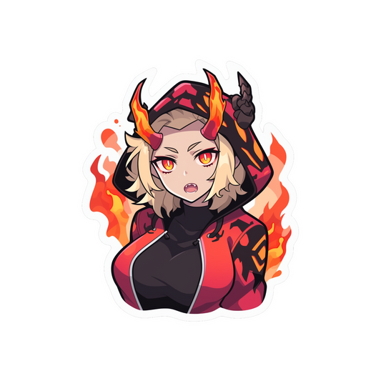 anime girl with fiery horns sticker