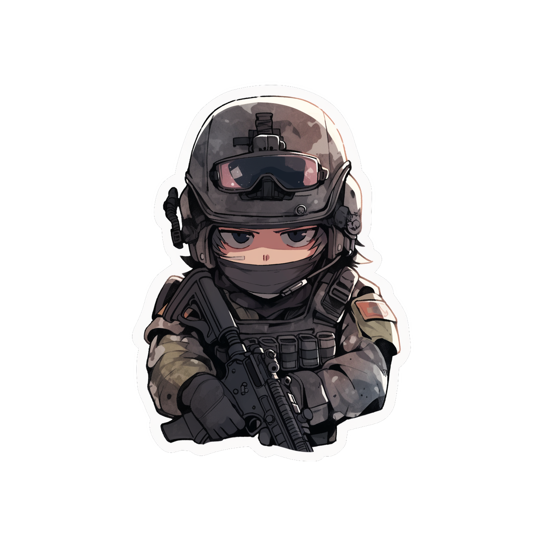 anime guy in gear and armed sticker