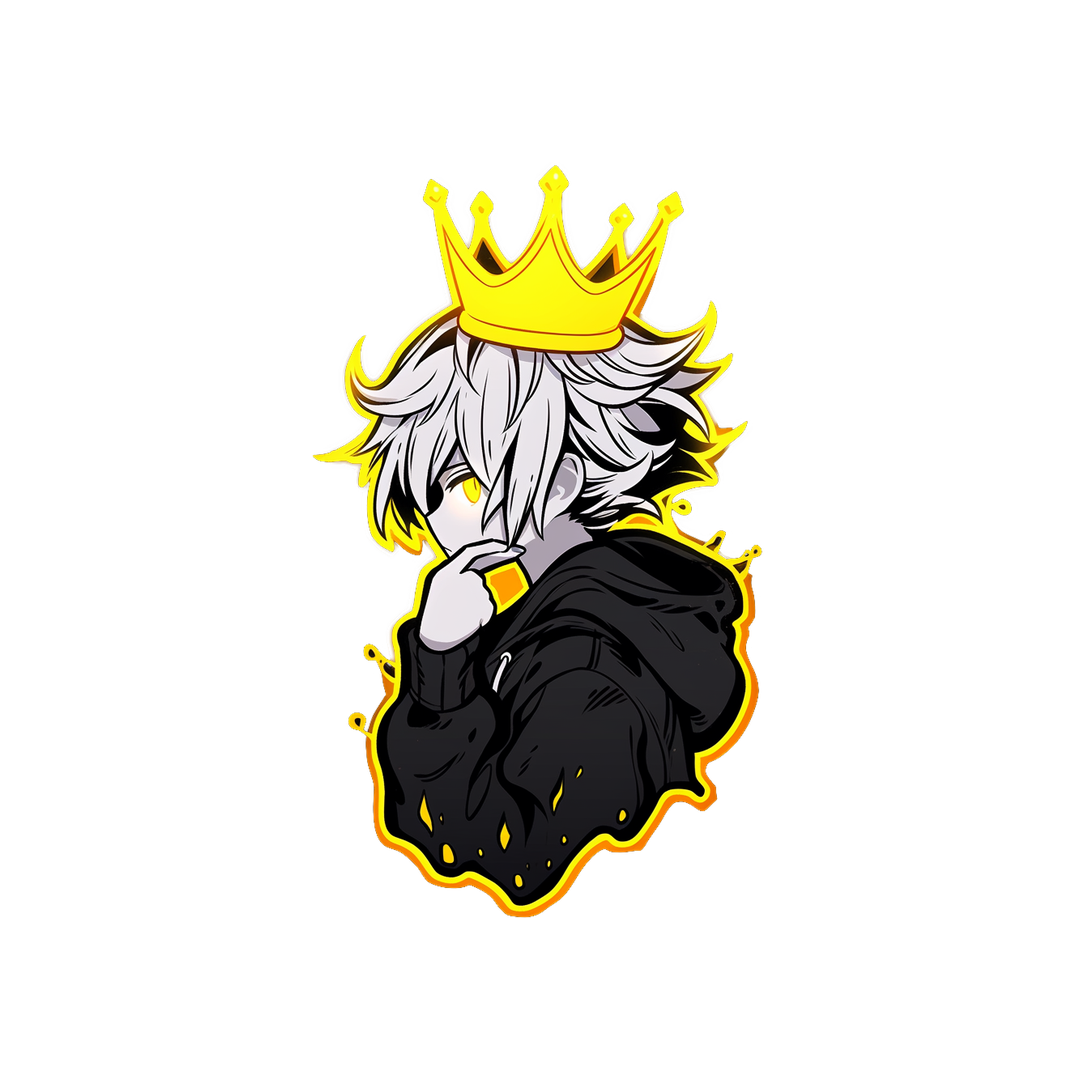 anime guy with crown yellow stroke sticker