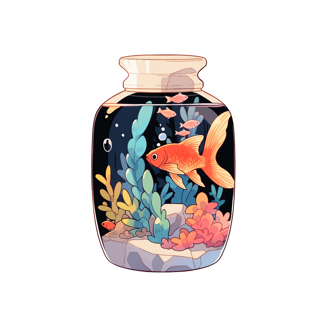 aquarium jar with fish sticker