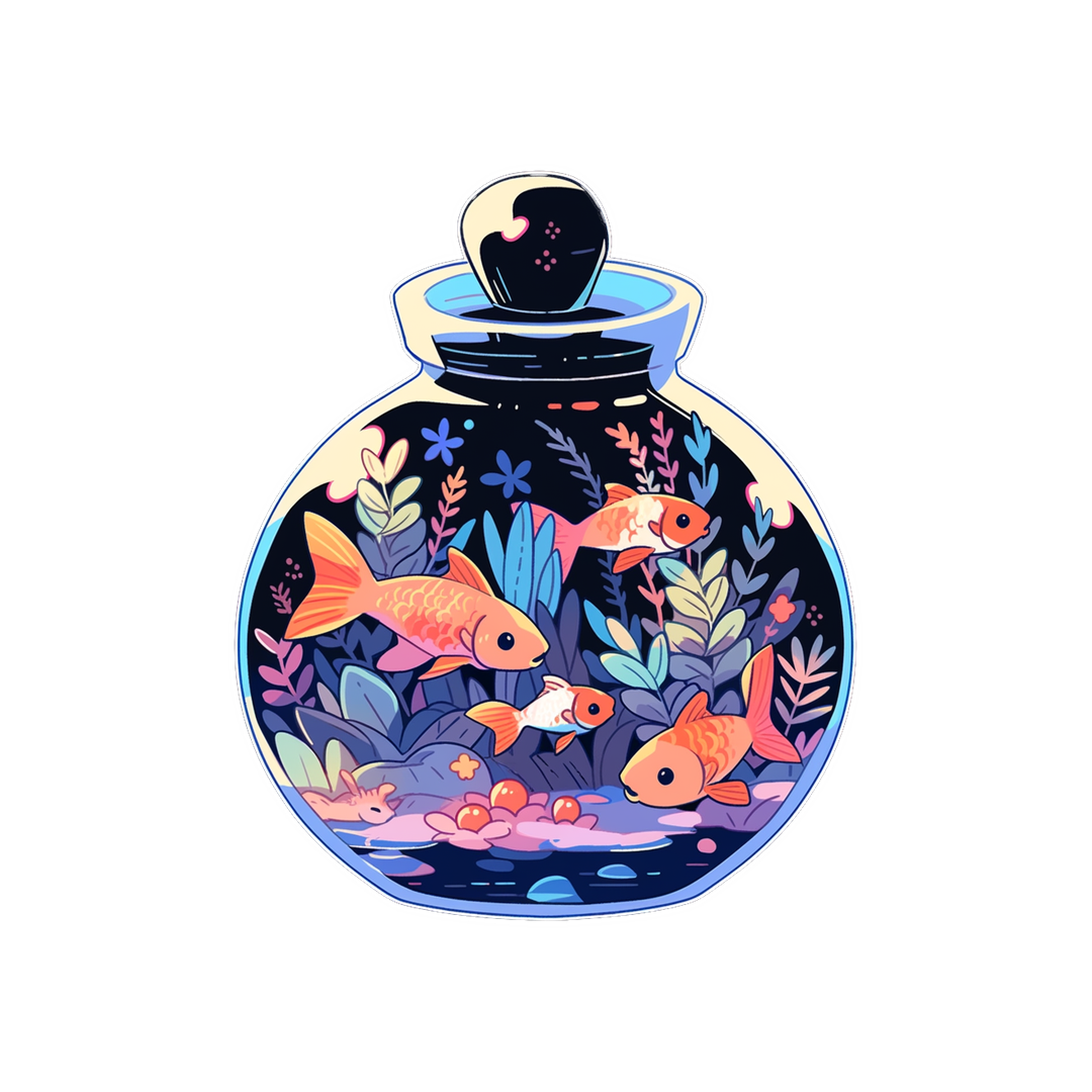 aquarium with orange fish sticker