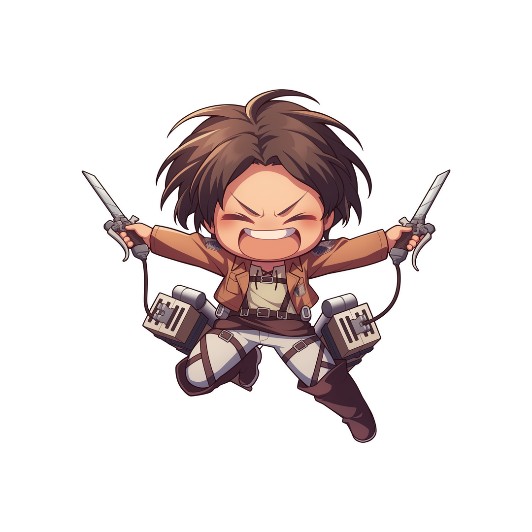 attack on titan eren fighting cute sticker