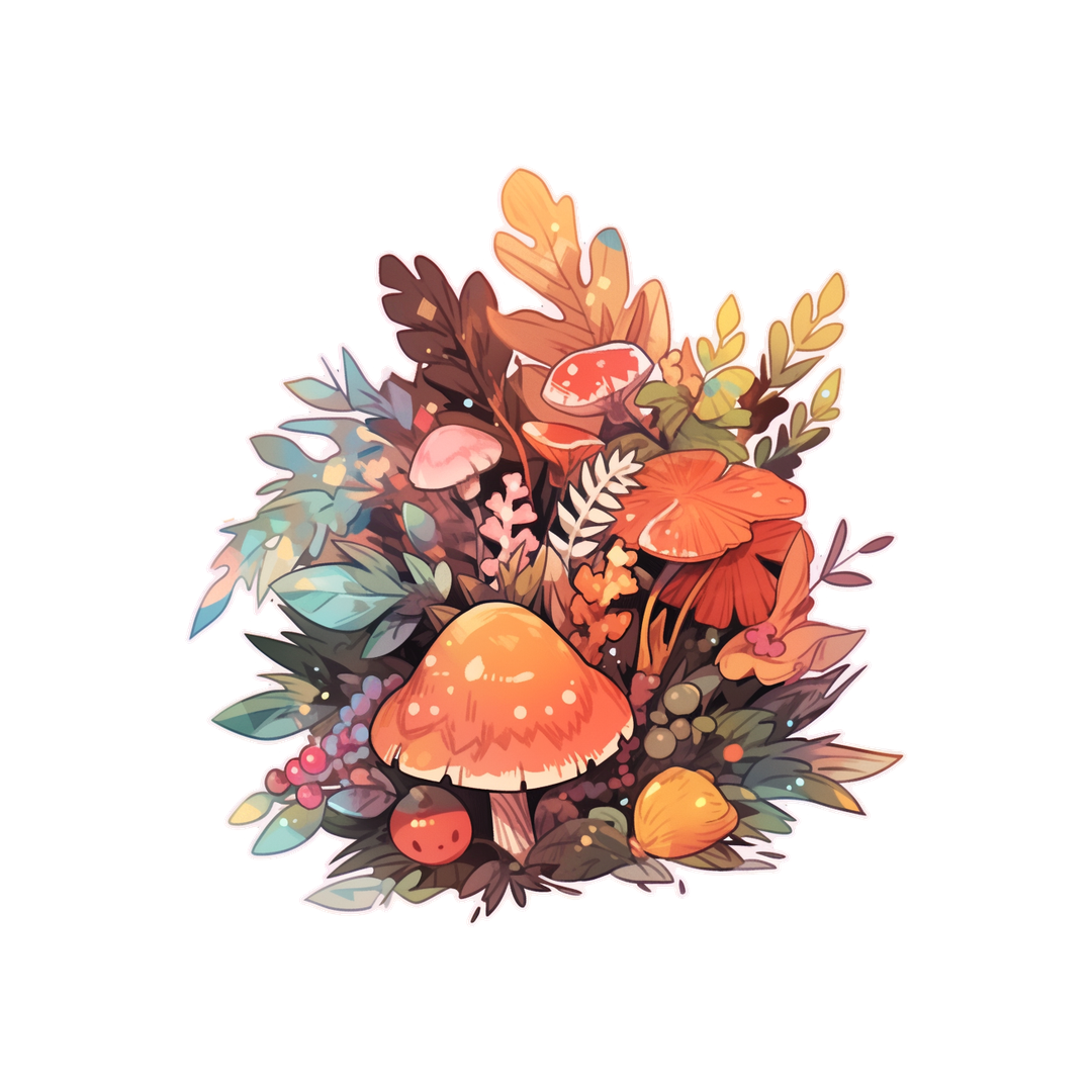 autumn leaves mushrooms composition sticker