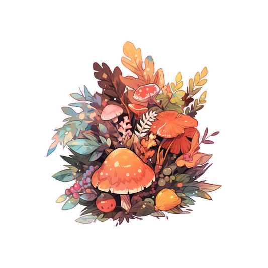 autumn leaves mushrooms composition sticker