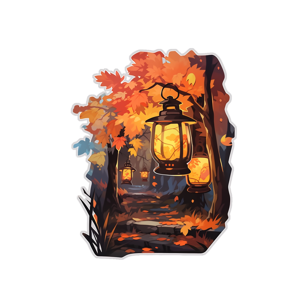 autumn park with lanterns sticker