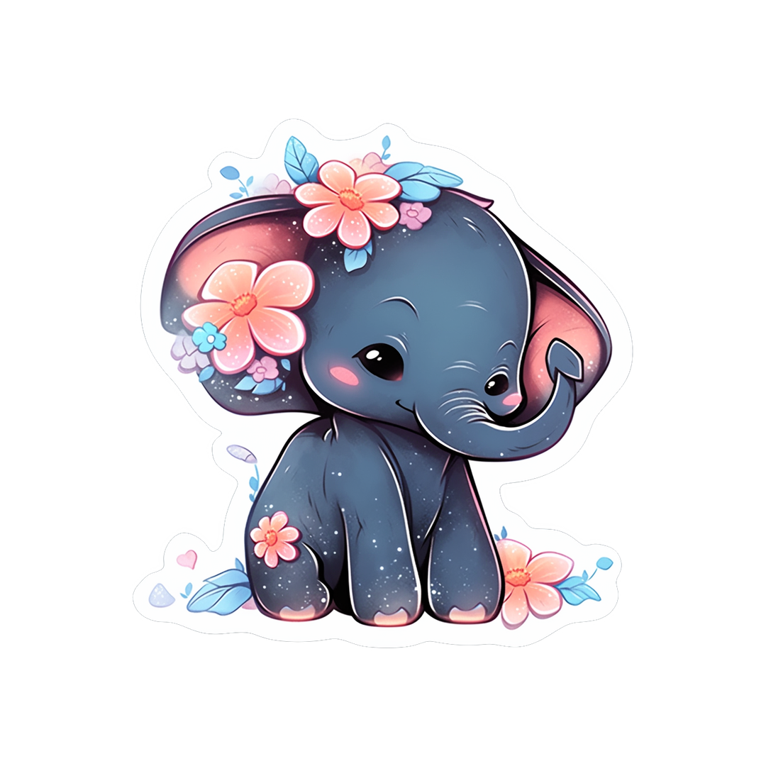 baby elephant with flowers sticker