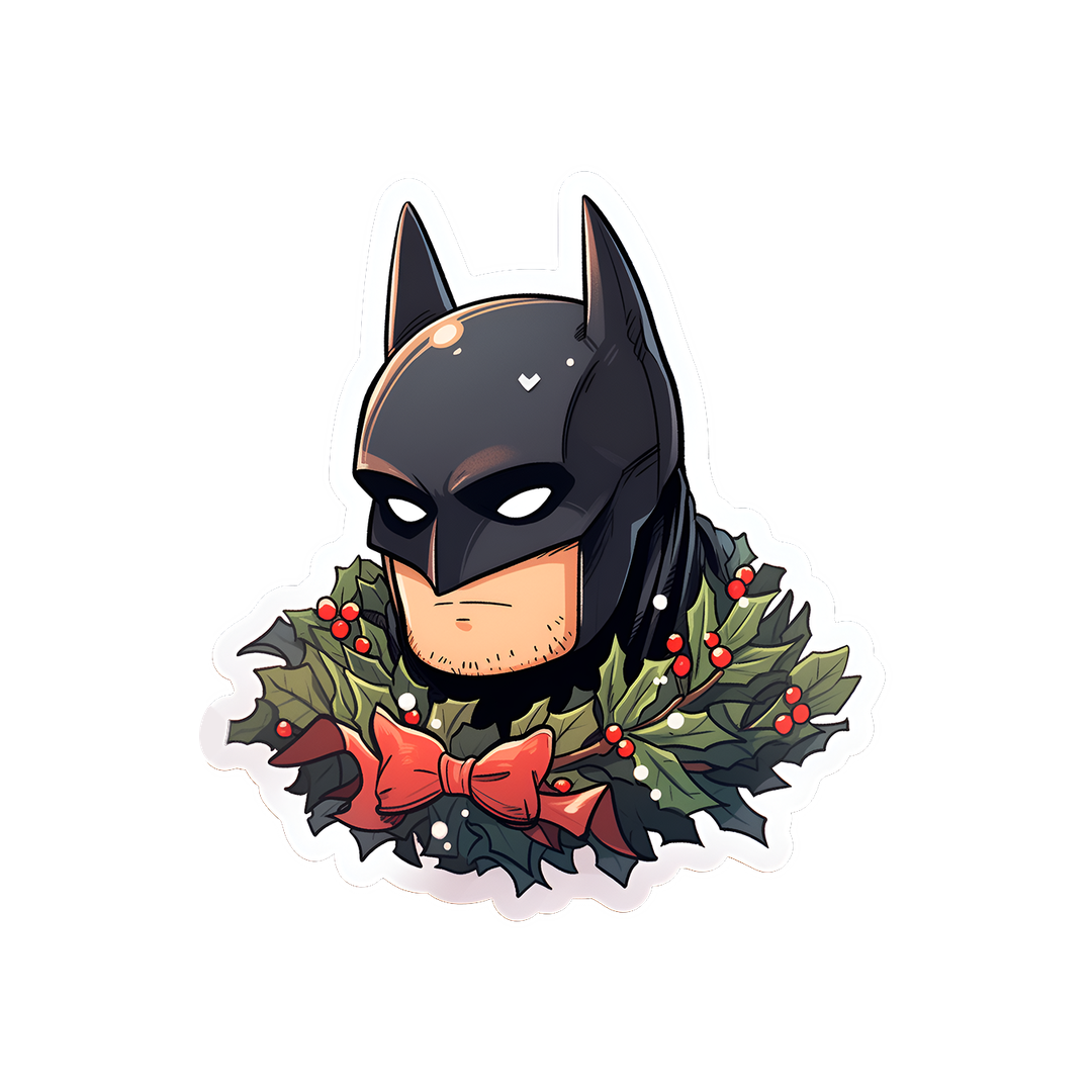 batman with christmas holly sticker