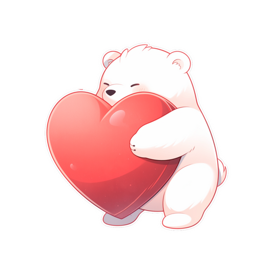 bear hugging a giant heart sticker
