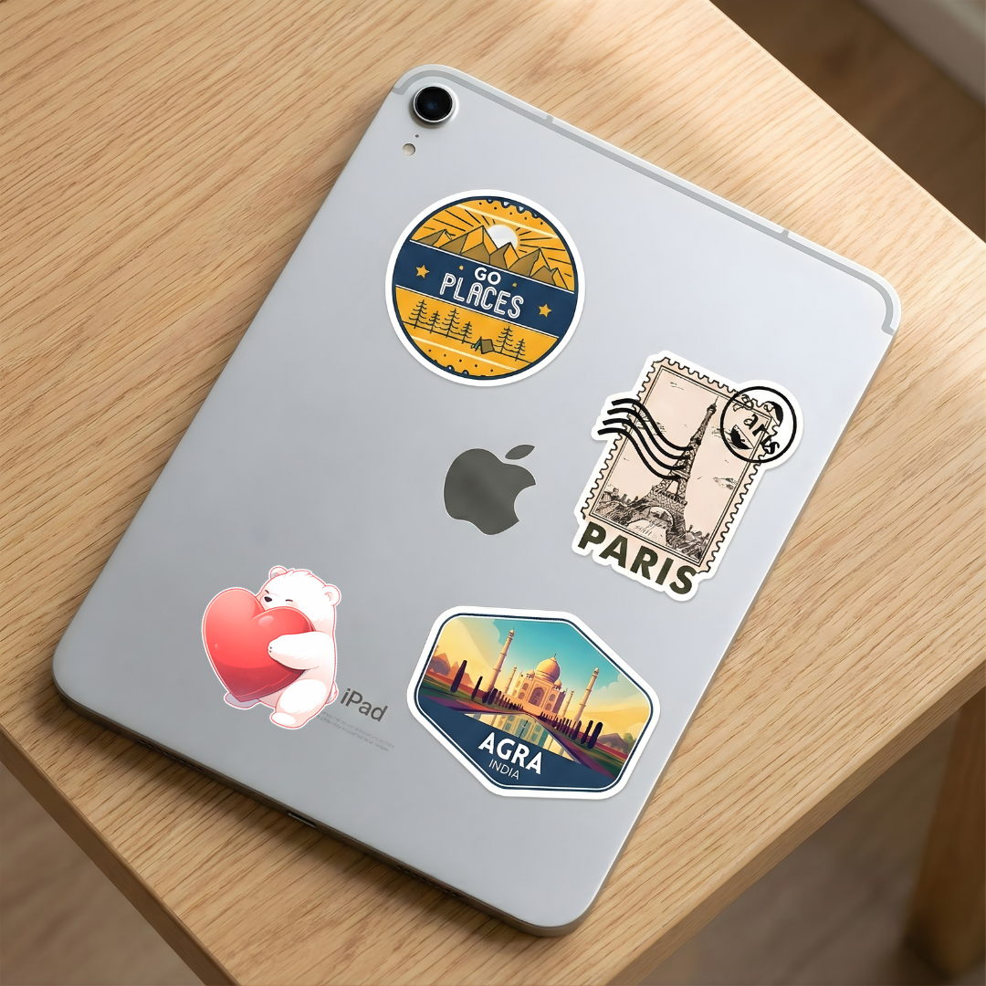 bear hugging a giant heart sticker