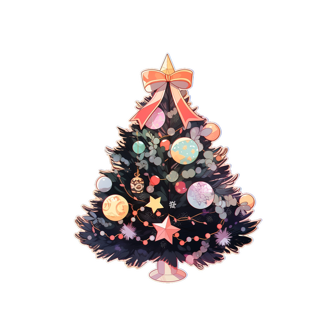 beautiful christmas tree with ribbon sticker