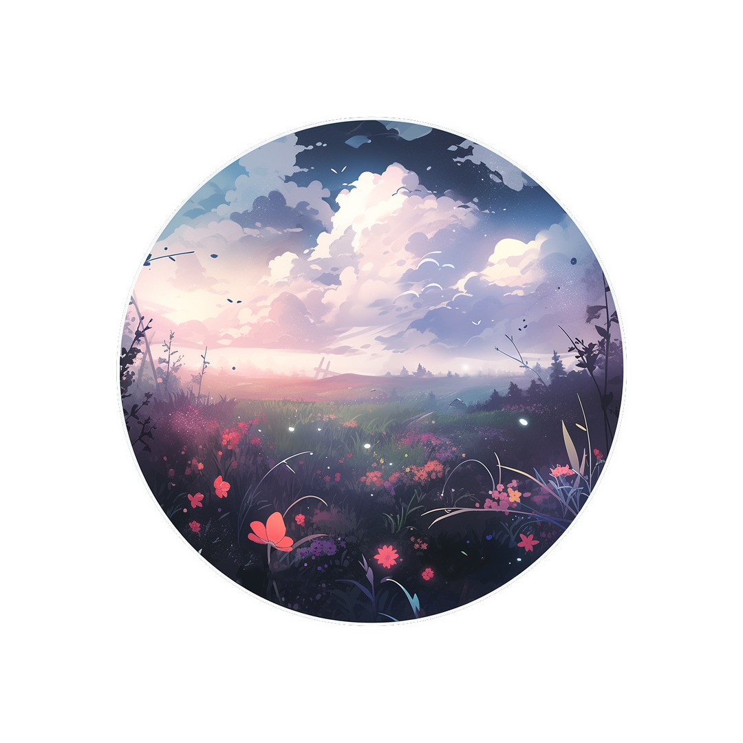 beautiful flower field round sticker