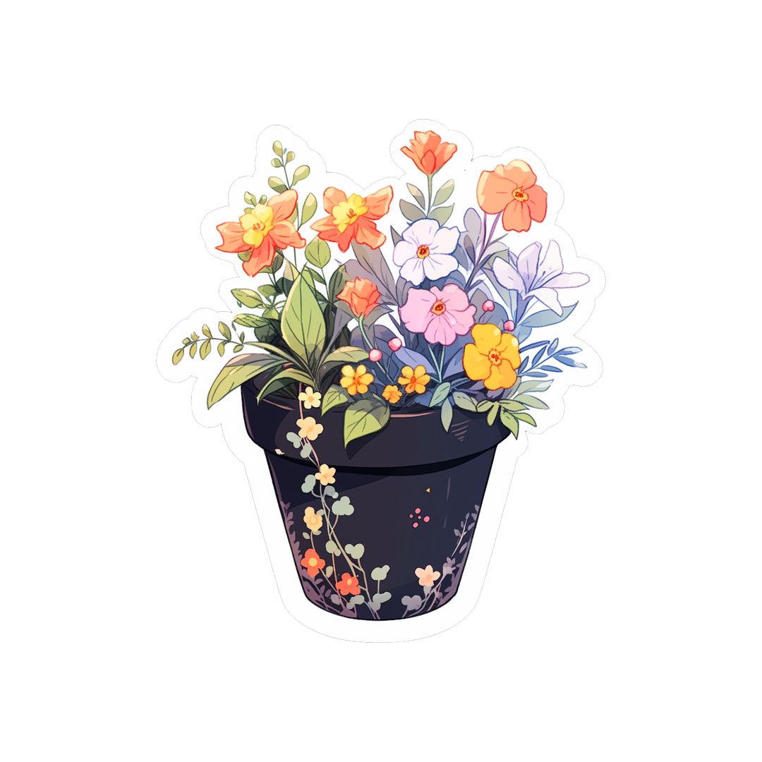 beautiful flowerpot with flowers sticker