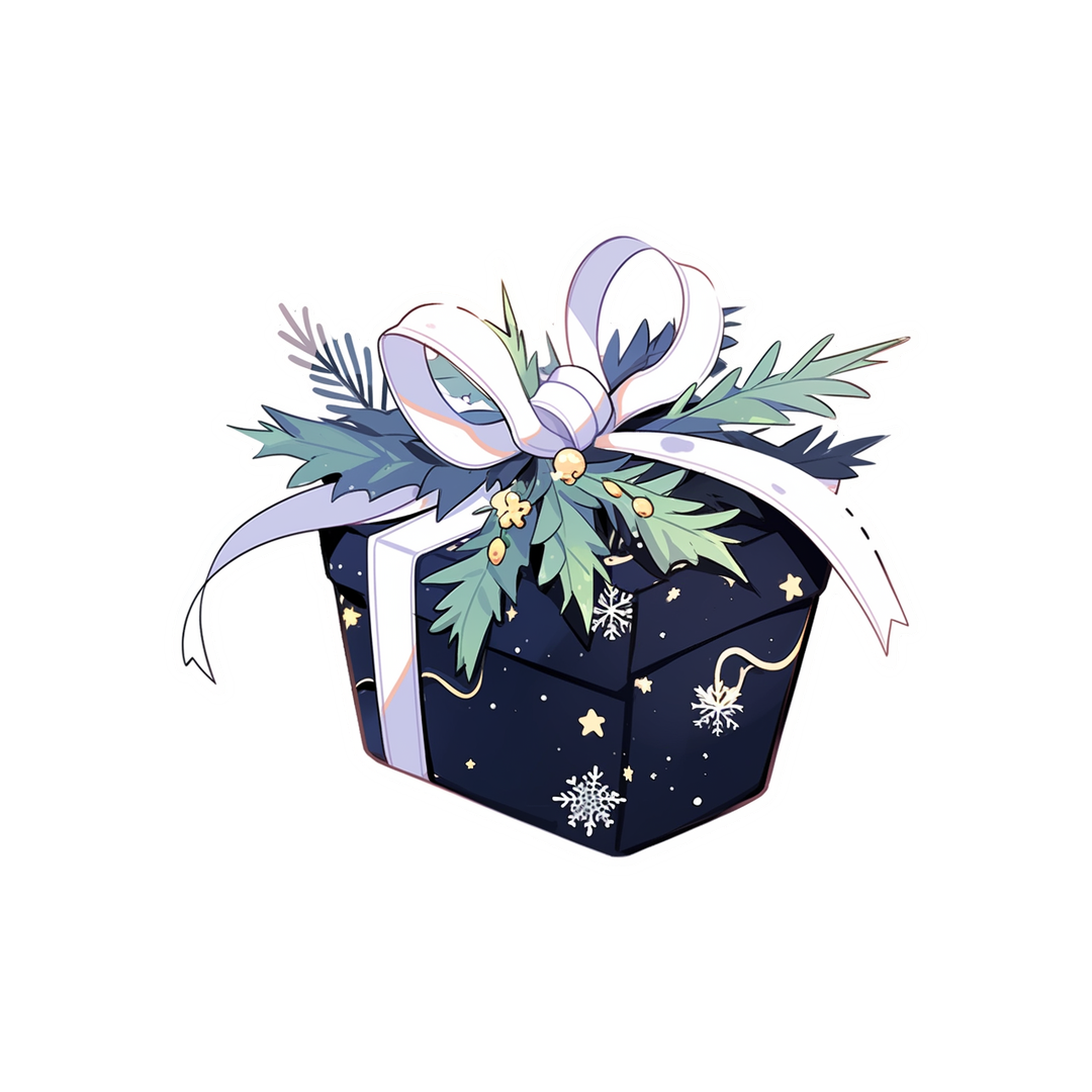 black christmas gift with bow sticker