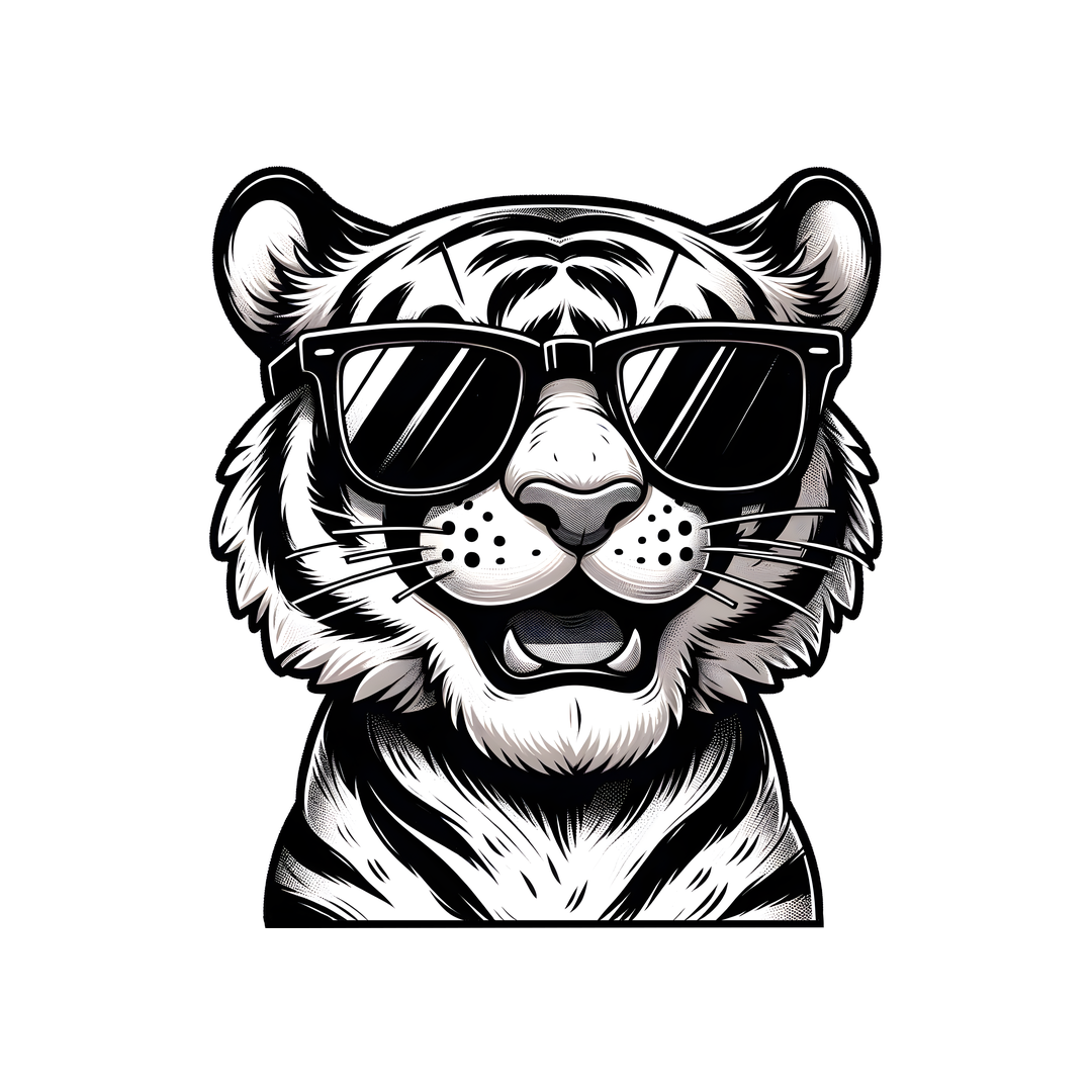 black white tiger in glasses sticker