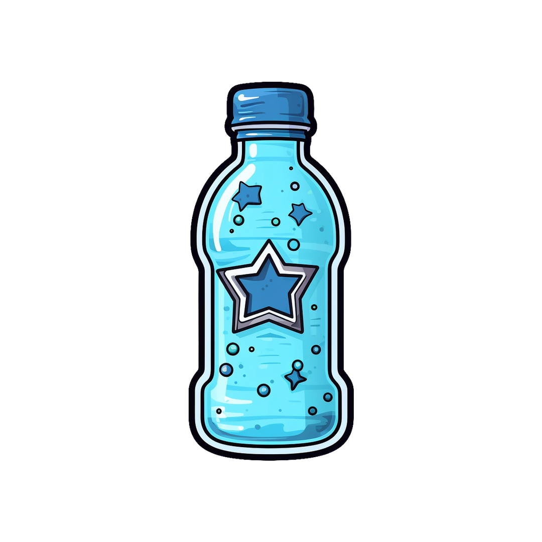 blue water bottle with stars sticker