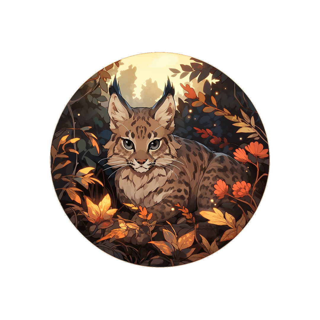 bobcat in an autumn forest round sticker