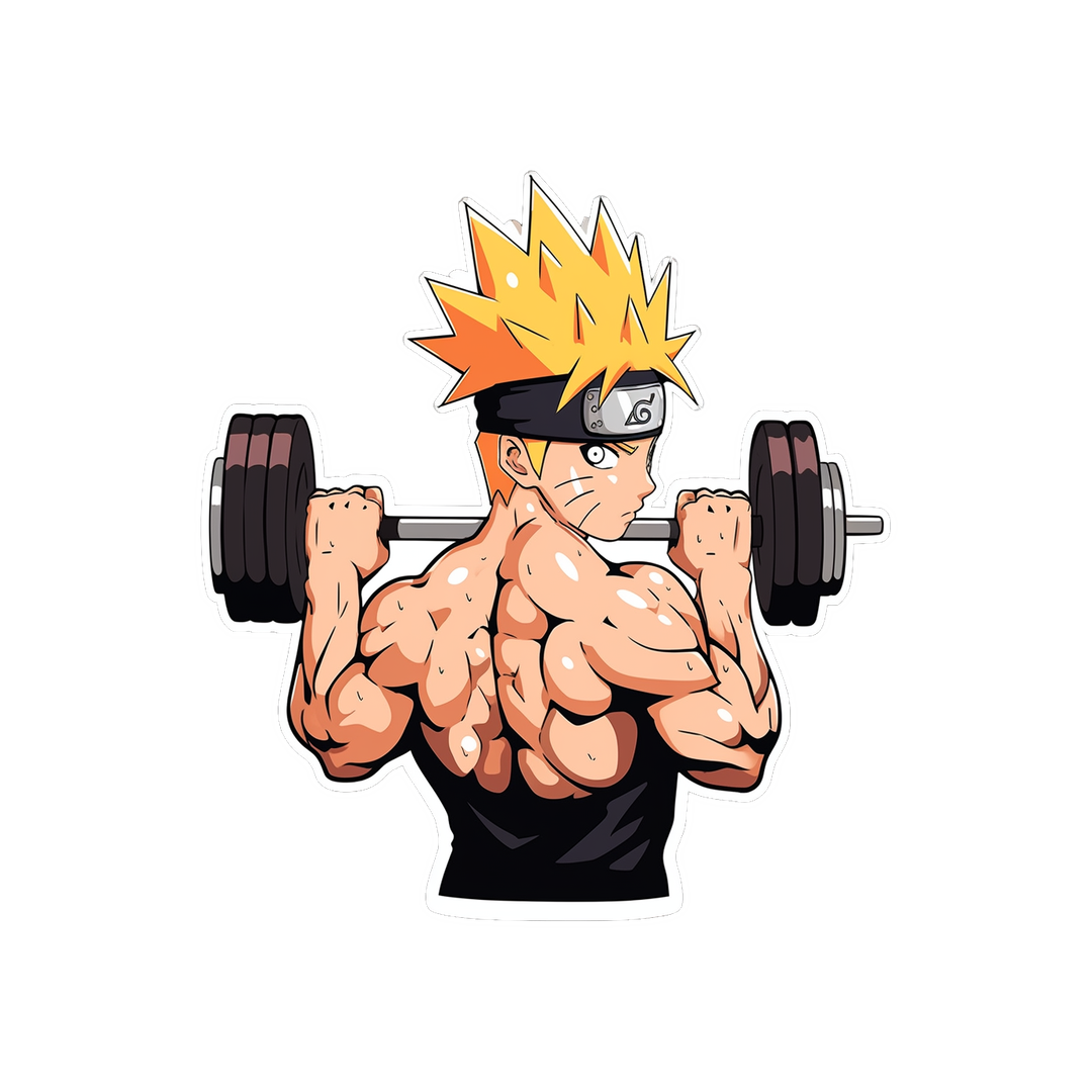 bodybuilder naruto lifting barbell sticker