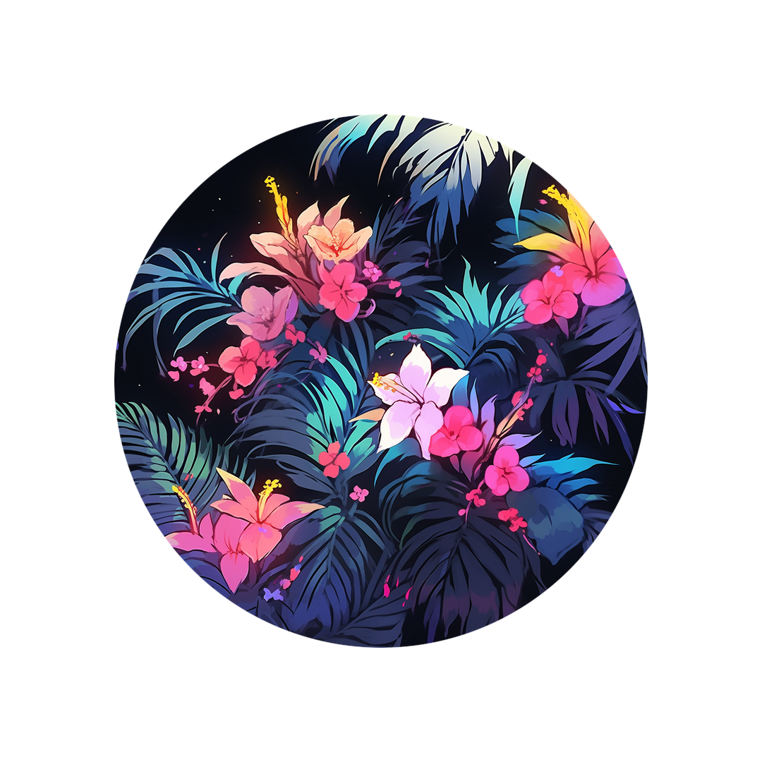 bright flowers leaves round sticker