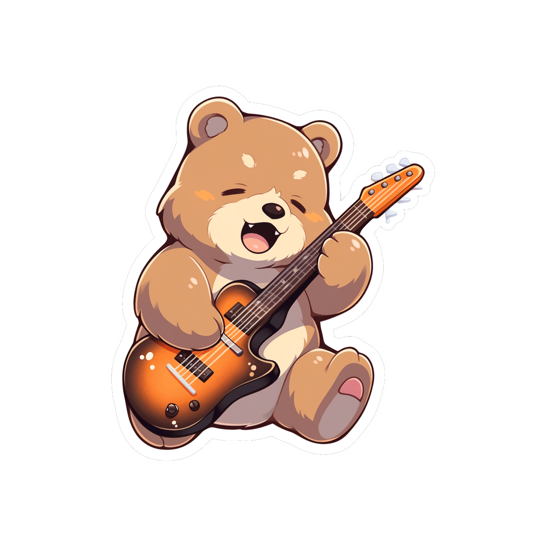 brown bear playing guitar sticker