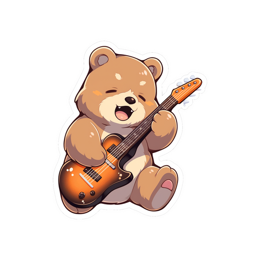 brown bear playing guitar sticker