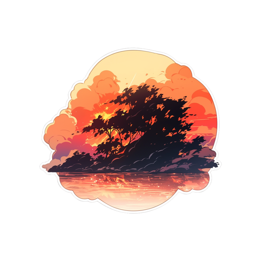 burning forest art sticker